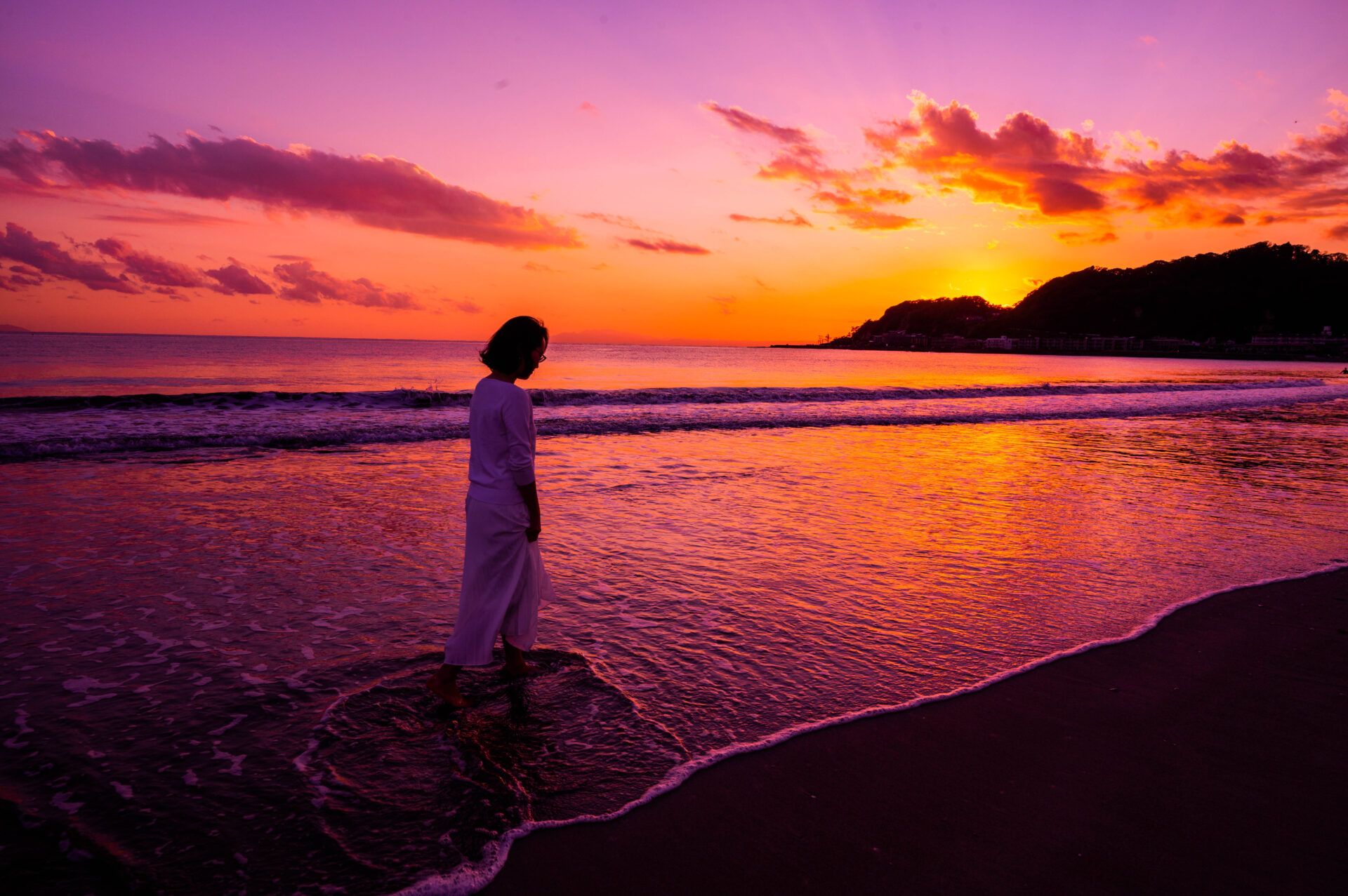 鎌倉、材木座の夕陽